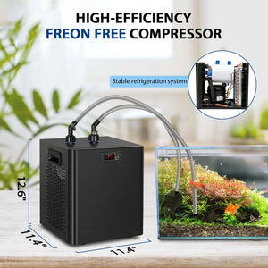 Aquarium Water Chiller, 79 Gal 1/3 HP Fish Tank Water Chiller Quiet Design Compressor Refrigeration for Hydroponic Jellyfish