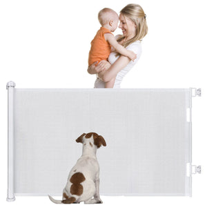 Retractable Baby Gates,150x86cm Dog Gate Extra Wide Doorways Mesh Children Safety Mesh Gate, Pet Dog Gate for Stairs