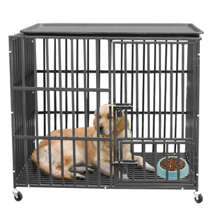 Rolling Heavy XXL Large Pet Cage Thick Metal Dog Crate Kennel Playpen with Tray