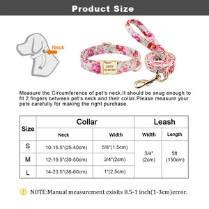 Personalized Printed Dog Collar Leash Set Customized Nylon Pet Collar Leash Free Engraved Nameplate For Small Medium Large Dogs