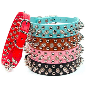 Adjustable Leather Pet Dog collar Neck Strap Supplies PU Leather Punk Rivet Spiked Dog Collar Pet Collars For Small Dog Cat