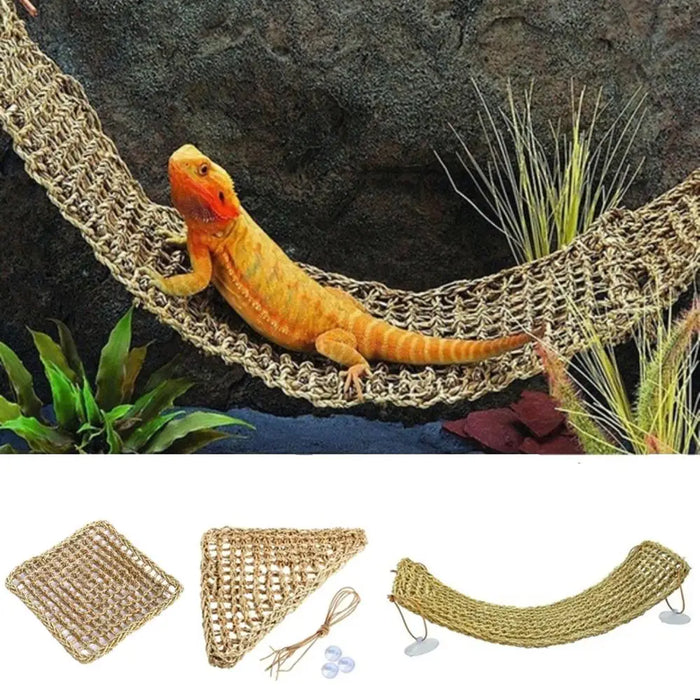 Natural Grass Fiber Lizard Hammock Pet Sleeping Bed Iguana Crab Gecko Reptile Toy Amphibian Supplies Feeding Box Decoration