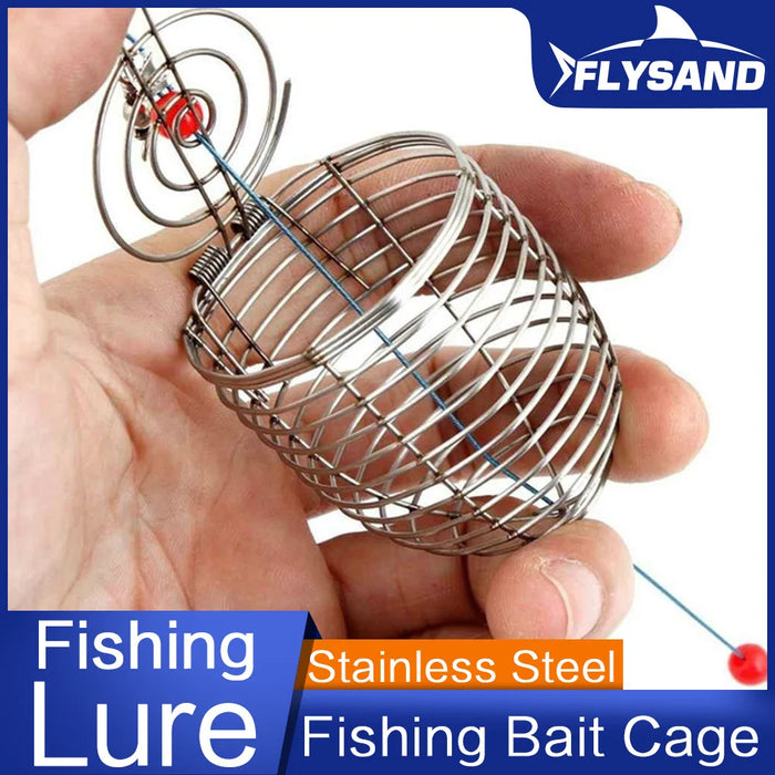 FLYSAND Fish Small Stainless Steel Bait Cage Basket Feeder HolderFishing Lure Cage Fishing Accessories Carp Fishing Bait Basket