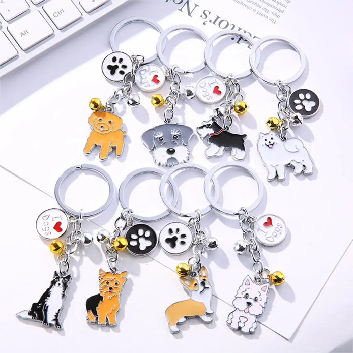 Fashion Pet Memorial Keychain Dog Pendant White Maltese Animal Bell Enamel Keyring Women Bag Jewelry Girls 10cm, 1Piece