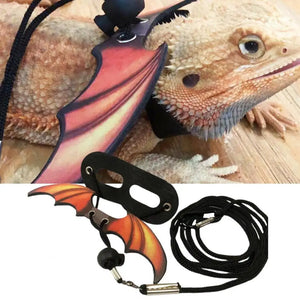 Reptile Leash with Ferrules and Wing Adjustable Easy to Use Faux Leather Lizard Bearded Dragon Harness Small Animal Clothes