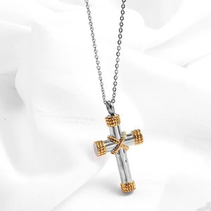 Classic Punk Fun Funeral Cremation Gold Color Cross Pendant Souvenir Necklace for Ash Memorial Jewelry