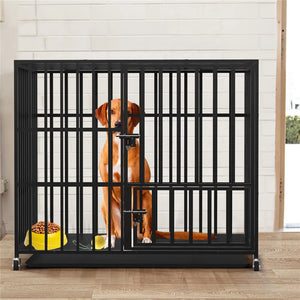 37” 42” 46” Heavy Duty Dog Cage Metal Pet Dog Crate 3 Doors Locks Design Kennel Playpen with 4 Lockable Wheels Removable Tray