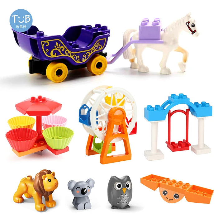 Big Building Blocks Accessories Princess Carriage Horse Ferris Wheel Rotating Parts Swing Puzzle Diy Hot Toys For Children Gift