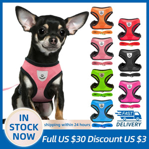 Dog Harness Leash For Small Medium Dog Cat Adjustable Mesh Puppy Harness Vest Walking Lead Leash For Puppy Dogs Collar Accessori