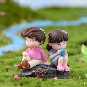 Sweety Lovers Couple Chair Figurines Miniatures Fairy Garden Gnome Moss Terrariums Resin Crafts Home Decoration