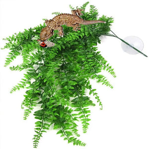 Aquarium Plant Ornament Reptile Fish Tank Durable No-Fade Artificial Plastic Fake Hanging Leaves Habitat Decor With Sucker