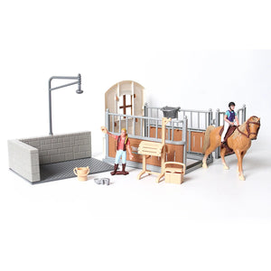 Simulation Horse Animals Farm Stable Rider,Horse Rider Cafe Playset with Horse Model and Accessories Educational Toy for Kids