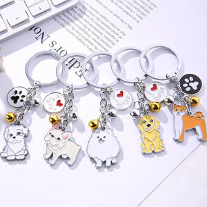 Fashion Pet Memorial Keychain Dog Pendant White Maltese Animal Bell Enamel Keyring Women Bag Jewelry Girls 10cm, 1Piece