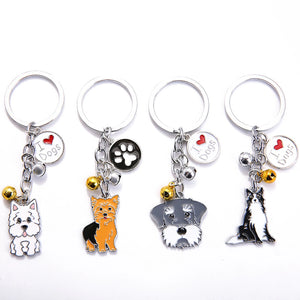 Fashion Pet Memorial Keychain Dog Pendant White Maltese Animal Bell Enamel Keyring Women Bag Jewelry Girls 10cm, 1Piece