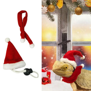 1 Set Lizard Santa Hat Reptile Hats with Scarf Holiday Dress Up Soft Christmas Lizard Santa Hat Reptile Apparel Clothes Outfits