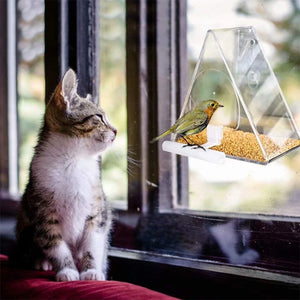 Triangle Transparent Bird Feeder Acrylic Metal Waterproof Hanging Birds Food Container for Indoor Outdoor decor