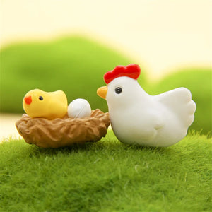 10pcs/Set Micro Crafts Ornament  Hen Chicken Chick Egg Nest Small Statue Figurine Miniatures DIY Home Garden Decor