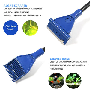 5 In 1 Aquarium Tank Cleaner  Net Gravel Rake Algae Scraper Grass Fork Sponge Brush Glass Fish Tank Cleaning Tools