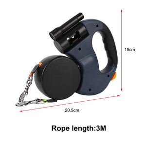 3m Auto Retractable Double-Ended Traction Rope Roulette Pet supplies With Flashlight Waste Bag Box Dual Dog Leash