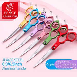 Fenice Professional JP440C&VG10 Colorful 6.0 6.5 Inch Curved Grooming Scissors Pet Scissor for Dogs Cats