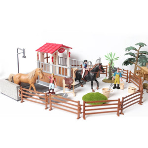 Simulation Horse Animals Farm Stable Rider,Horse Rider Cafe Playset with Horse Model and Accessories Educational Toy for Kids