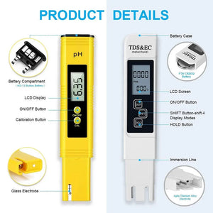 High Accuracy TDS Meter Digital Water Tester Digital 0-14 PH Meter Tester 0-9990ppm TDS&EC LCD Water Purity PPM Aquarium Filter