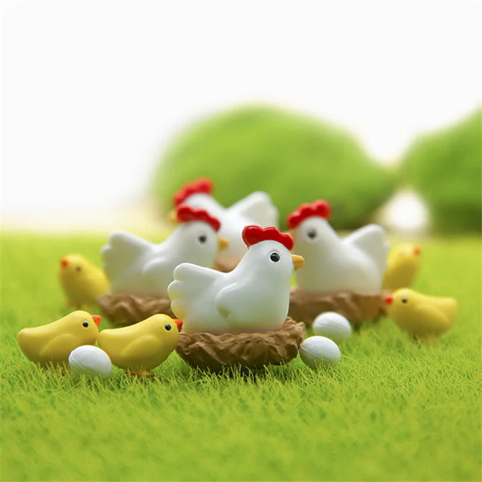 10pcs/Set Micro Crafts Ornament  Hen Chicken Chick Egg Nest Small Statue Figurine Miniatures DIY Home Garden Decor