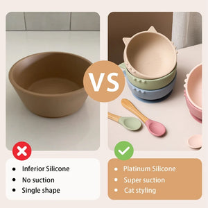 Let's make 1 Set Baby Silicone Feeding Bowl &Spoon Cartoon Cat Shape Waterproof Suction Bowl With Spoon Baby Tableware BPA Free