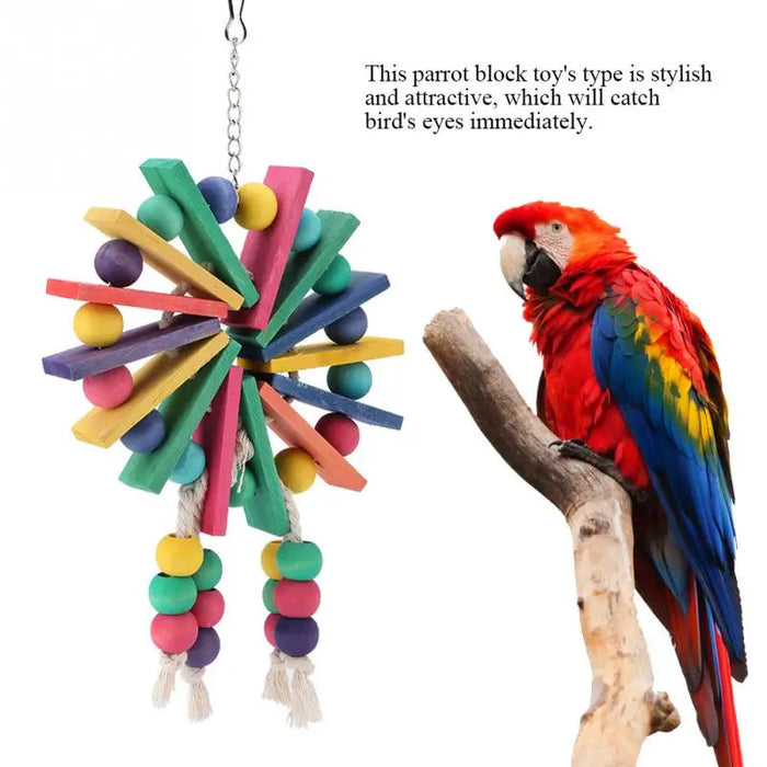 New Bird Chewing Toy Wooden Hanging Cage Toys for Parrots Bird Funny Hanging Rope Standing Toy Pet Training Bird Toys