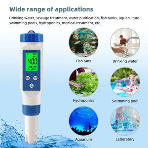 Smart 5 in 1 Salinity EC TDS Temp pH Meter Bluetooth Water Quality PH Tester APP Control for Aquarium Swimming Pool Fish Tank