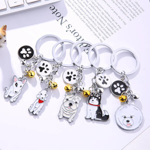 Fashion Pet Memorial Keychain Dog Pendant White Maltese Animal Bell Enamel Keyring Women Bag Jewelry Girls 10cm, 1Piece