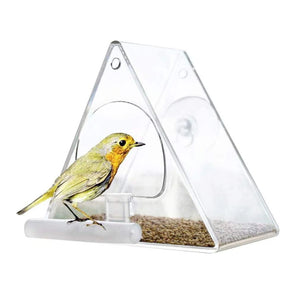 Triangle Transparent Bird Feeder Acrylic Metal Waterproof Hanging Birds Food Container for Indoor Outdoor decor