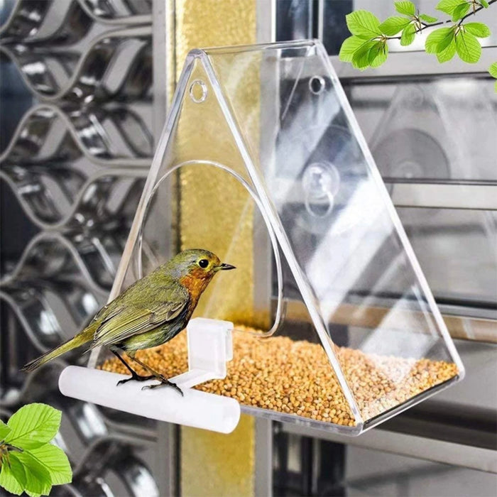 Triangle Transparent Bird Feeder Acrylic Metal Waterproof Hanging Birds Food Container for Indoor Outdoor decor