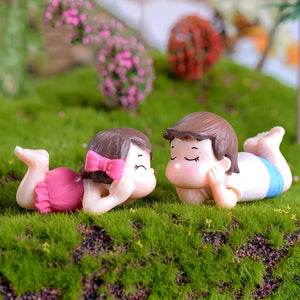Sweety Lovers Couple Chair Figurines Miniatures Fairy Garden Gnome Moss Terrariums Resin Crafts Home Decoration