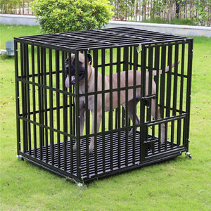 Rolling Heavy XXL Large Pet Cage Thick Metal Dog Crate Kennel Playpen with Tray