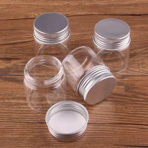 12pcs Dia 47mm 50ml/80ml/100ml/150ml/200ml Transparent Glass Spice Bottles Jar Terrarium with Silver Aluminum Lid Wedding Gift