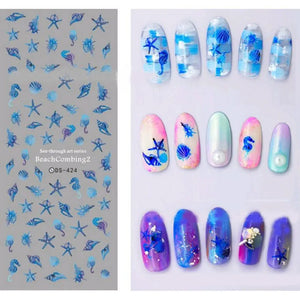 1sheet Starfish Sea Horse Nail Water Decals of Nails Transfer Stickers Ocean Shell Nail Art Summer Manicure for Nail Decorations