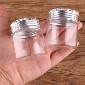 12pcs Dia 47mm 50ml/80ml/100ml/150ml/200ml Transparent Glass Spice Bottles Jar Terrarium with Silver Aluminum Lid Wedding Gift