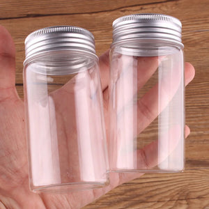 12pcs Dia 47mm 50ml/80ml/100ml/150ml/200ml Transparent Glass Spice Bottles Jar Terrarium with Silver Aluminum Lid Wedding Gift