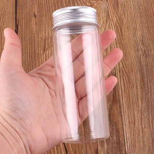 12pcs Dia 47mm 50ml/80ml/100ml/150ml/200ml Transparent Glass Spice Bottles Jar Terrarium with Silver Aluminum Lid Wedding Gift