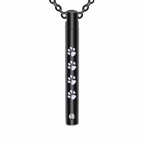 Unisex Stainless Steel Pet,Dog Jewelry Cylinder Crystal Memorial Urn Paw Pendant Screw Open Cremation Necklace Ash Case Holder