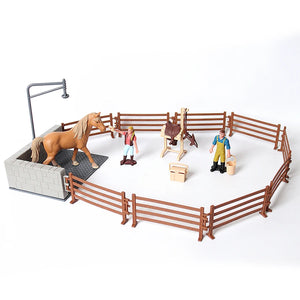 Simulation Horse Animals Farm Stable Rider,Horse Rider Cafe Playset with Horse Model and Accessories Educational Toy for Kids