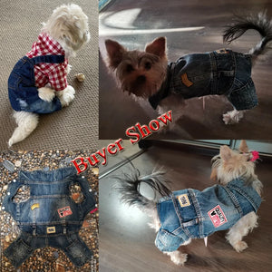 Spring Pet Dog Jumpsuit Denim Overalls for Dogs Plaid Jeans Jacket Pants Suit Onesies Small Dog Clothes Yorkie Chihuahua Apparel