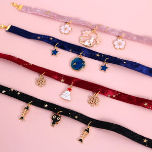 Velvet Bronzing Star Adjustable Necklace For Cats Puppy Fishbone/Sakura/Starry Sky Collar Chic Pets Supplies Accessories