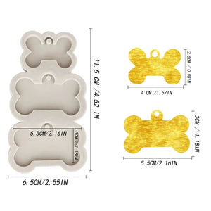 3-Cavities Dog Tag Bone Shaped Keychain Epoxy Resin Mold DIY Crafts Decorations Casting Tools Charm Jewelry Pendants Silicone Mo