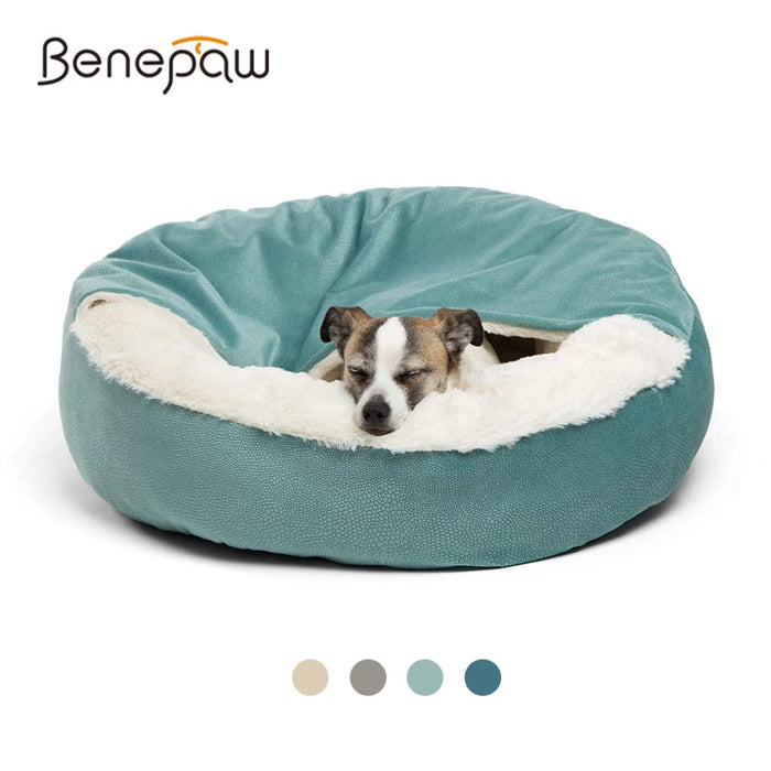 Benepaw Orthopedic Dog Bed With Hooded Blanket Winter Warm Waterproof Dirt Resistant Cat Puppy House Cuddler Machine Washable