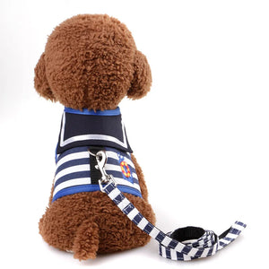 Adjustable Dog Collar Harness Leash Creative Navy Suit Style Chest Strap Secure Traction Rope for Small Medium Dogs Cats