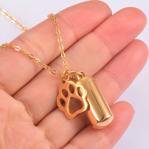 Pet Dog Paw Charm & Cylinder Memorial Urn Necklace Stainless Steel Keepsake Pendant Ashes Holder Cremation Jewelry Dropshipping