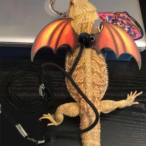 Reptile Leash with Ferrules and Wing Adjustable Easy to Use Faux Leather Lizard Bearded Dragon Harness Small Animal Clothes