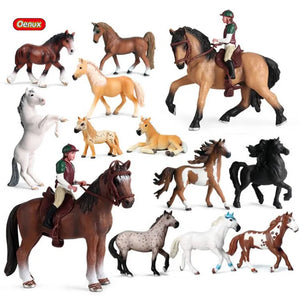 Oenux Wild Steed Clydesdale Horse Animal Model Action Figures Farm Stable Rider Equestrian Knight Horseman PVC Figurines Kid Toy